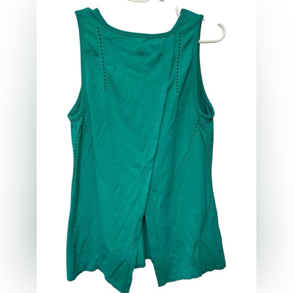 ATHLETA Tank Top Green Sleeveless Nylon Back Slit High Neck Workout - Picture 2 of 5
